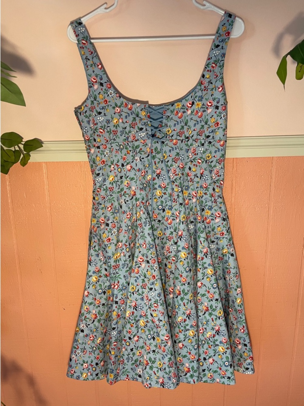 Betsey Johnson Retro Vintage Style Blue Floral Midi Dress, Size 8 - Picture 3 of 11
